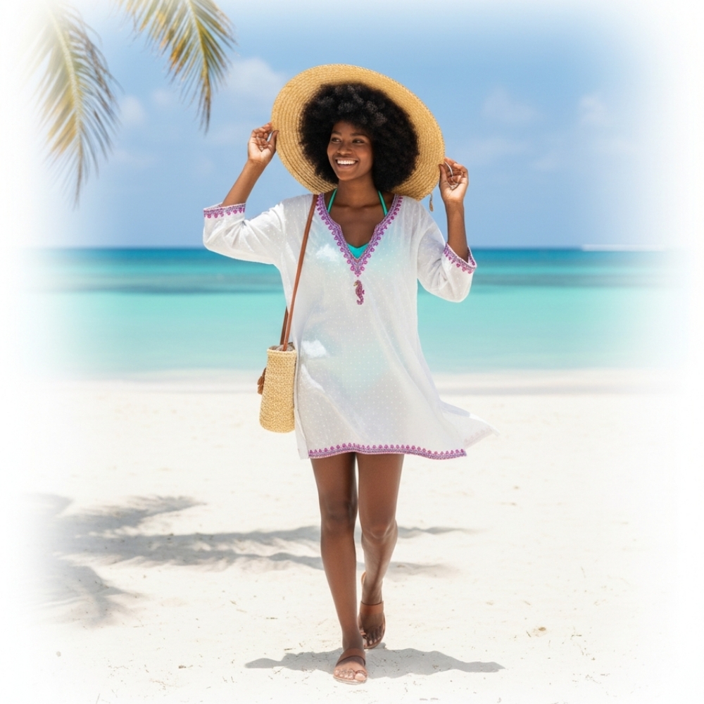🩵ELIZABETH HURLEY BEACH women's S white long sleeve swim cover